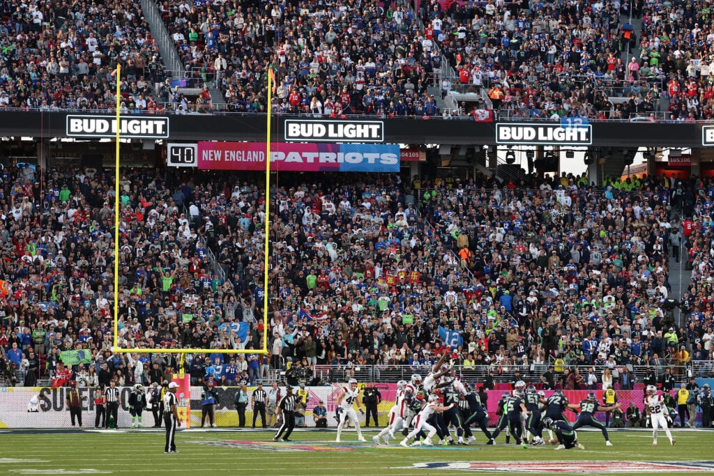 Jason Myers #5 of the Seattle Seahawks makes a field goal during the second quarter of Super Bowl LX against the New England Patriots at Levi's Stadium on February 08, 2026.