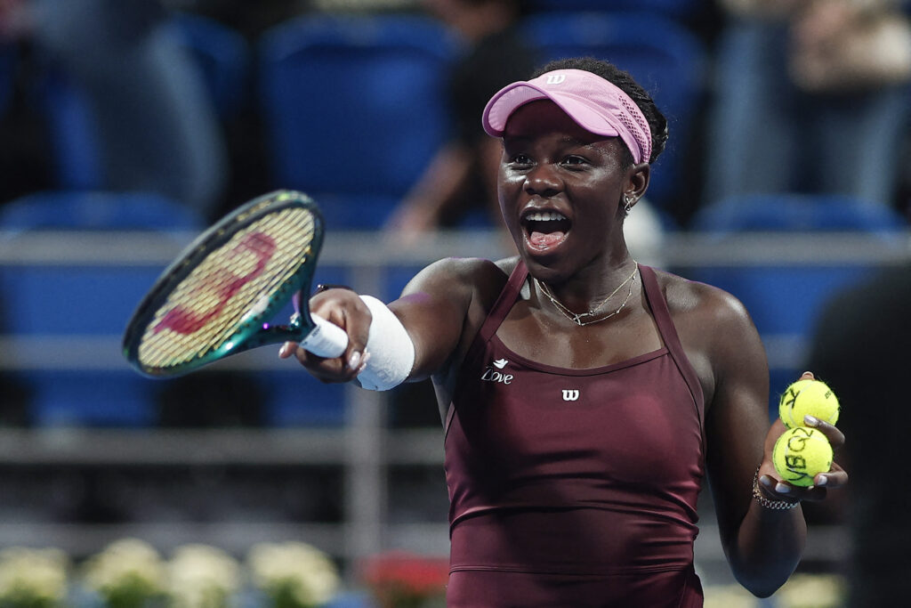 Victoria Mboko reacts during the 2026 Qatar Open