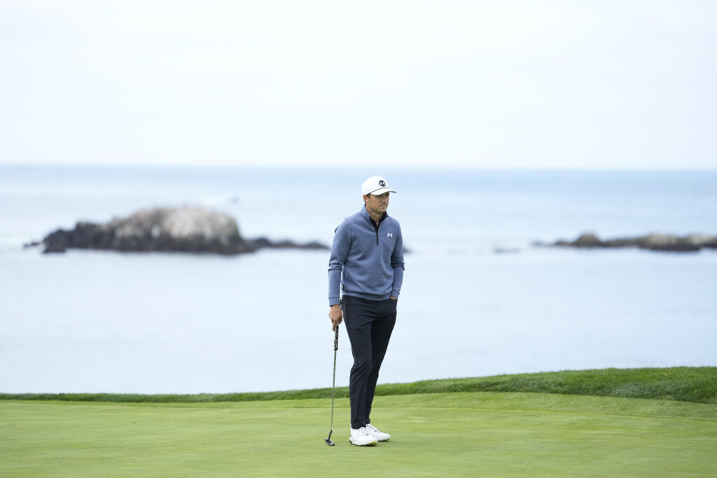 Jordan Spieth waits on the fourth green during the second round of AT&T Pebble Beach Pro-Am at Pebble Beach Golf Links