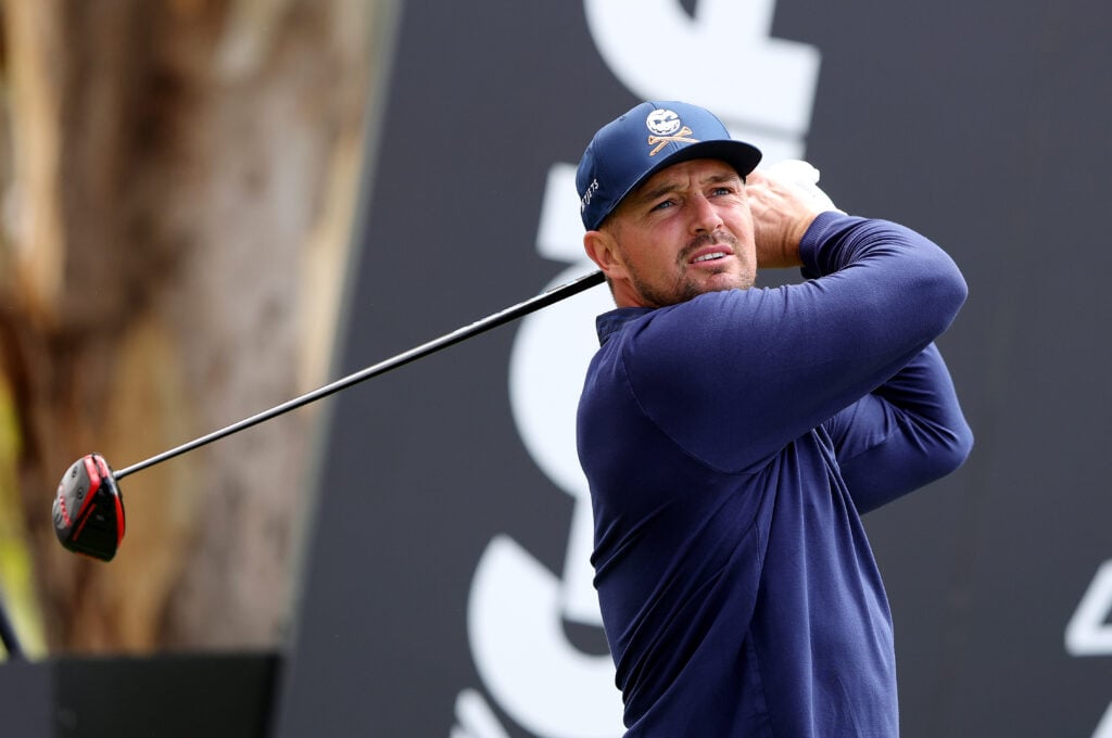 Bryson DeChambeau on the second tee during day one of LIV Adelaide at The Grange Golf Club