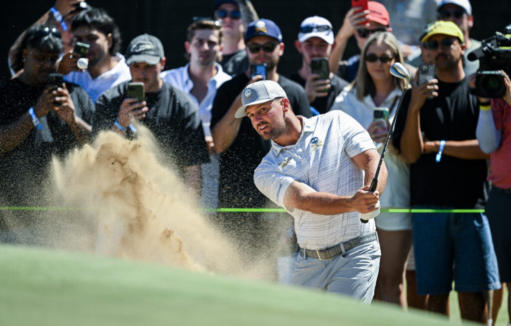 Bryson DeChambeau hits out of the bunker at LIV Adelaide 2026