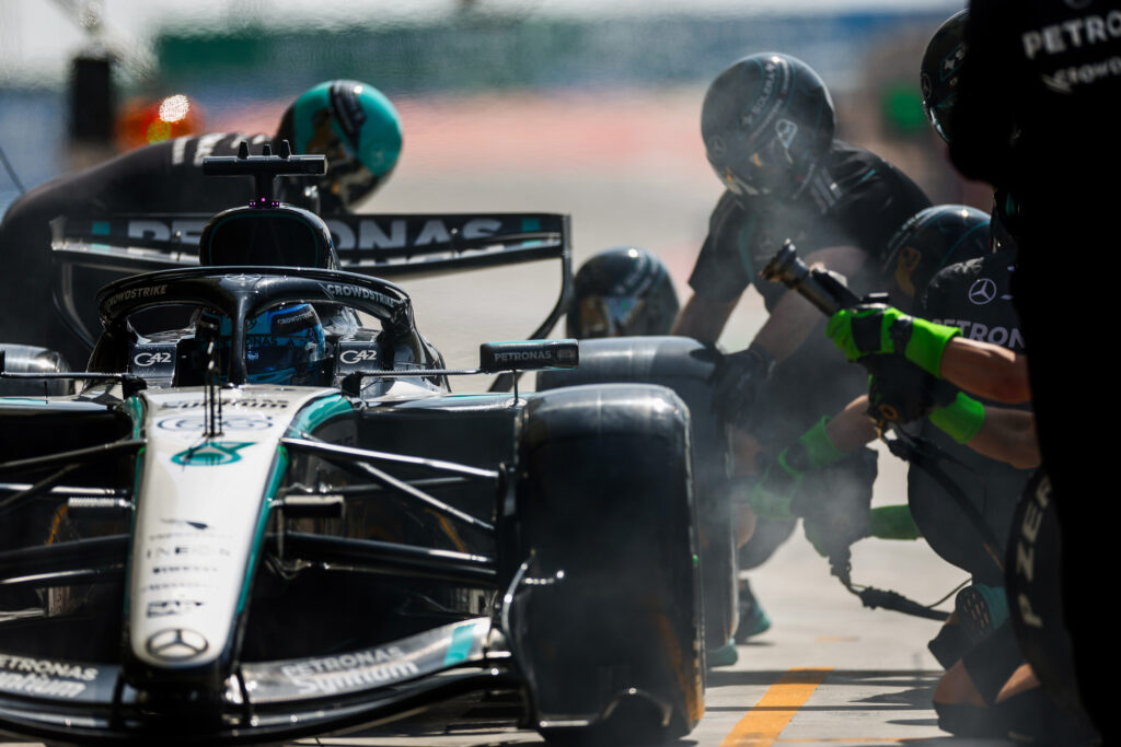 George Russel's Mercedes pictured during 2026 pre-season testing