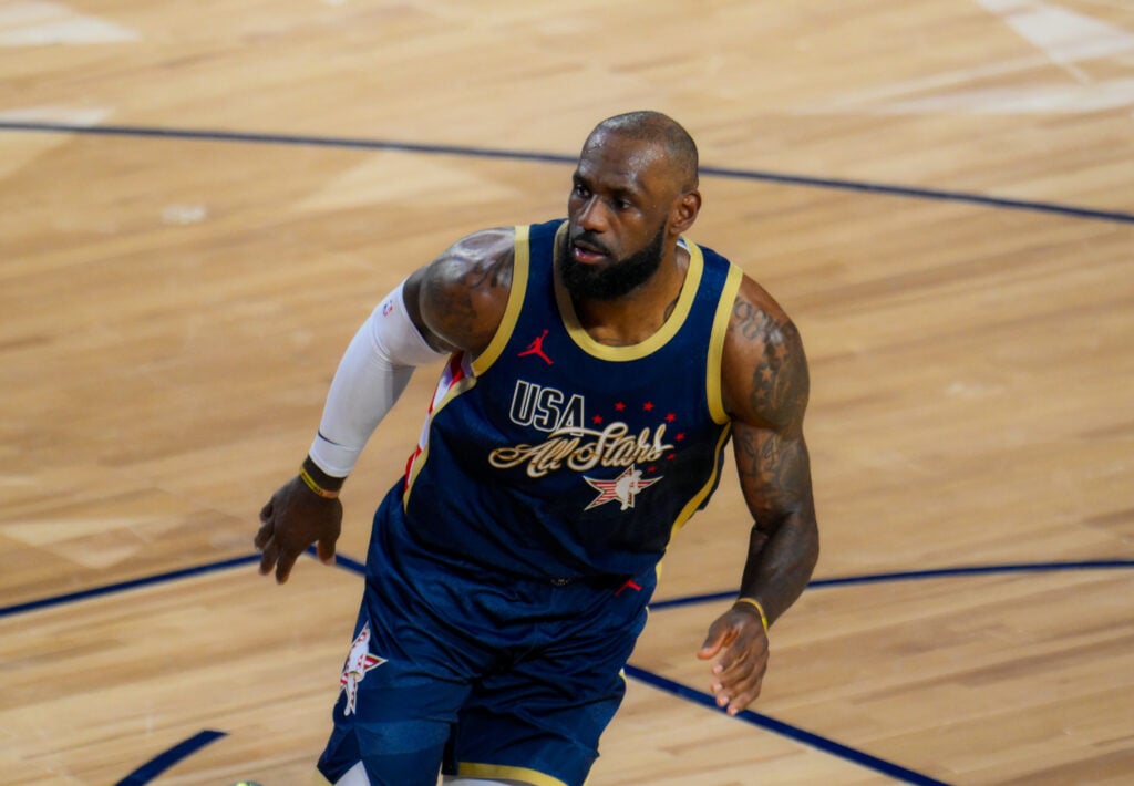 LeBron James (23) for USA Stripes is in action during the game of NBA All Star 2026 between USA Stars and USA Stripes at Intuit Dome.