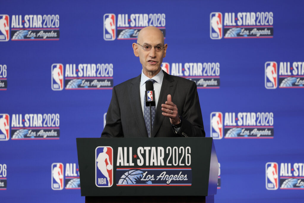 NBA Commissioner Adam Silver speaks at a press conference during 2026 NBA All-Star Weekend at Intuit Dome on February 14, 2026 in Inglewood, California.