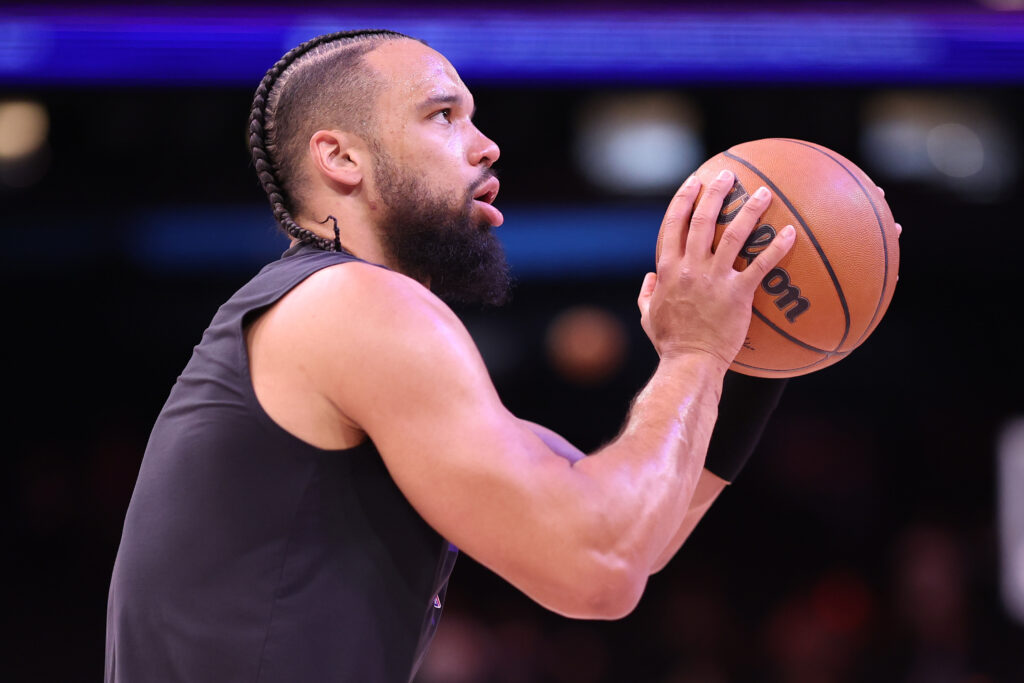Dillon Brooks #3 of the Phoenix Suns warms up before the game against the Orlando Magic at Mortgage Matchup Center on February 21, 2026 in Phoenix, Arizona.