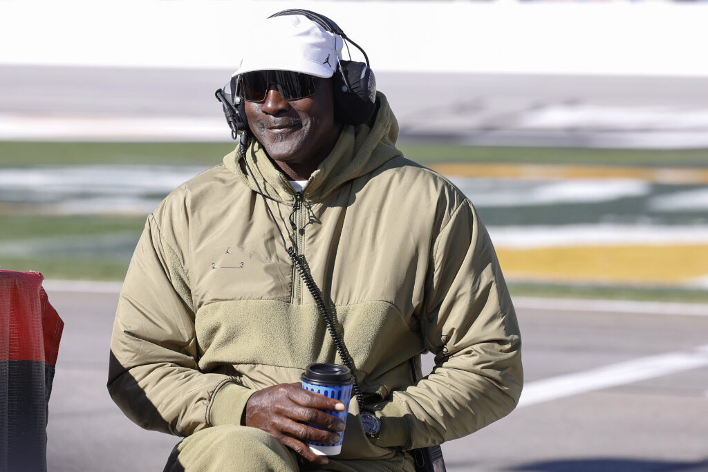 Michael Jordan, NBA Hall of Famer and co-owner of 23XI Racing looks on during the NASCAR Cup Series Autotrader 400 at Echo Park Speedway on February 22, 2026 in Hampton, Georgia.