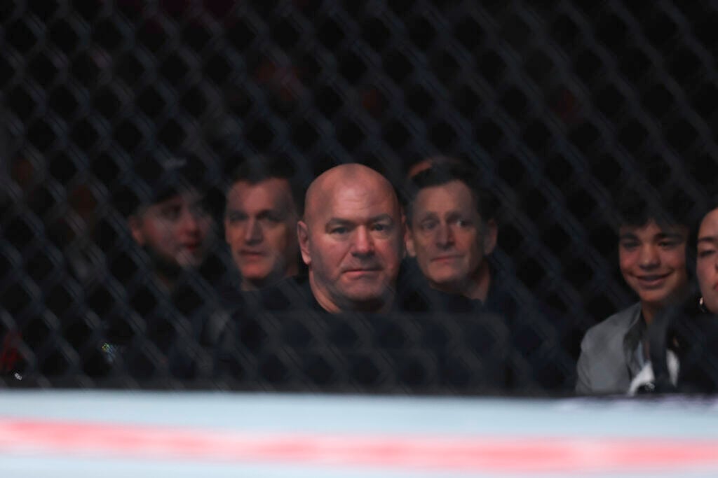 Dana White watches a middleweight bout during UFC Fight Night at Toyota Center on February 21, 2026 in Houston, Texas.