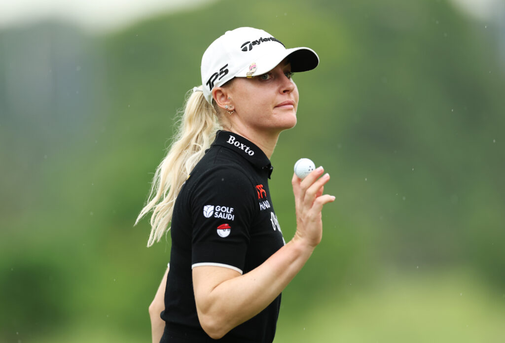 Charley Hull of England acknowledges the crowd on the third green during Day Two of the HSBC Women's World Championship 2026 at Sentosa Golf Club
