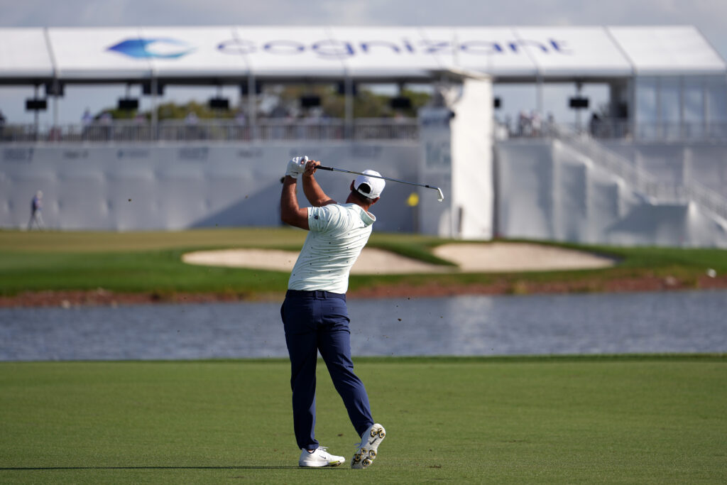 Brooks Koepka of the United States plays a shot on the 16th hole during the second round of the Cognizant Classic 2026 at PGA National
