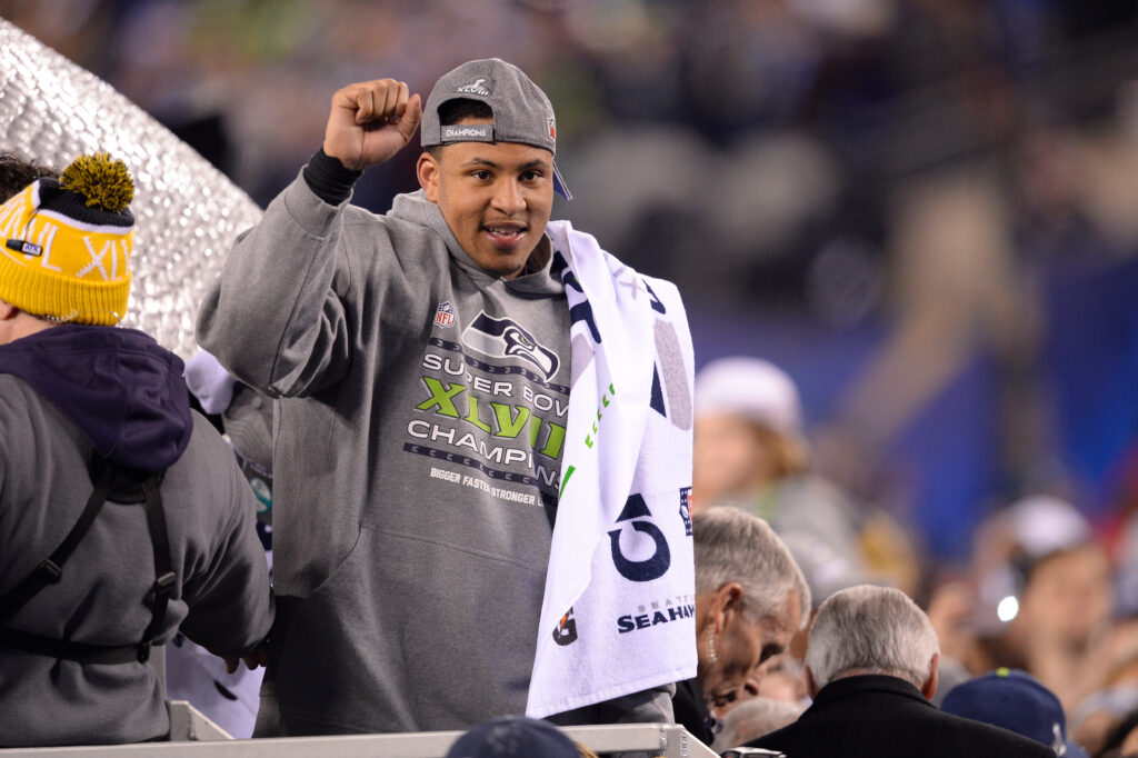 Seattle Seahawks outside linebacker Malcolm Smith (53) and Superbowl MVP during Super Bowl XLVIII between the Denver Broncos and the Seattle Seahawks at MetLife Stadium in East Rutherford, NJ The Seahawks defeated the Broncos 43-8.