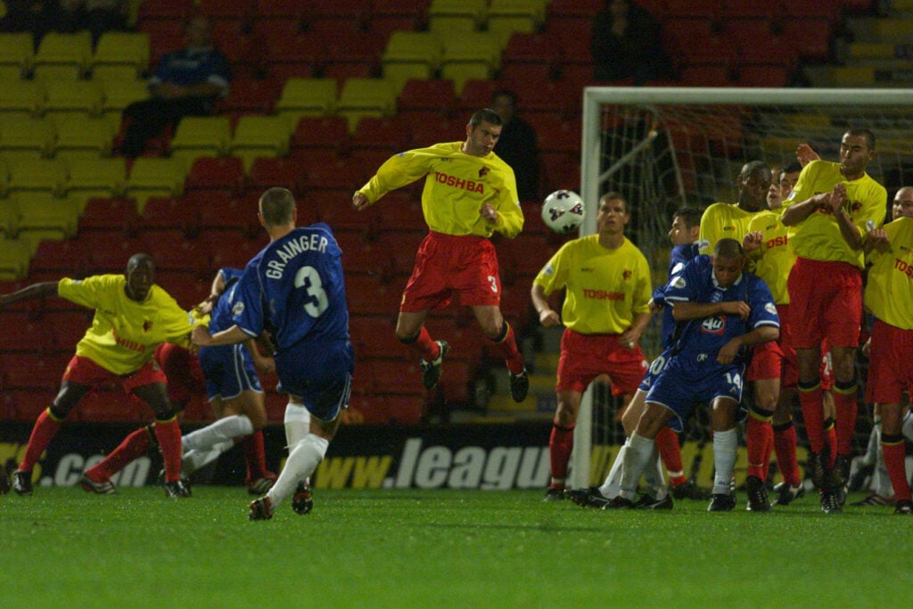 Martin Grainger of Birmingham City scores the equalizing goal during the Nationwide League Division One match between Watford and Birmingham City at Vicarage Road, Watford.