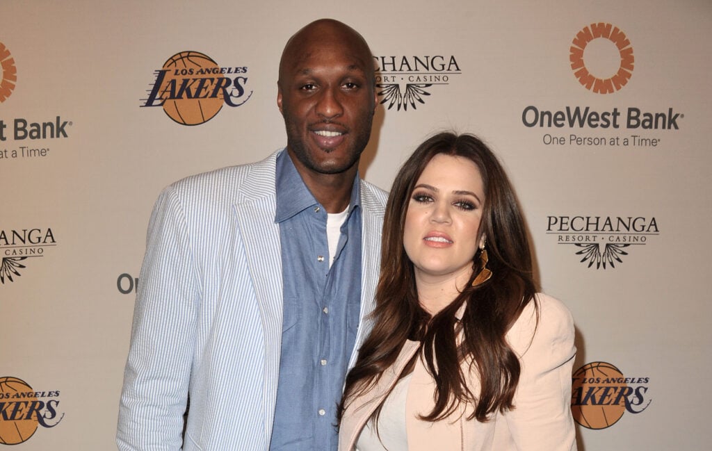 Lamar Odom and Khloe Kardashian attend the Lakers casino night at Staples Center.
