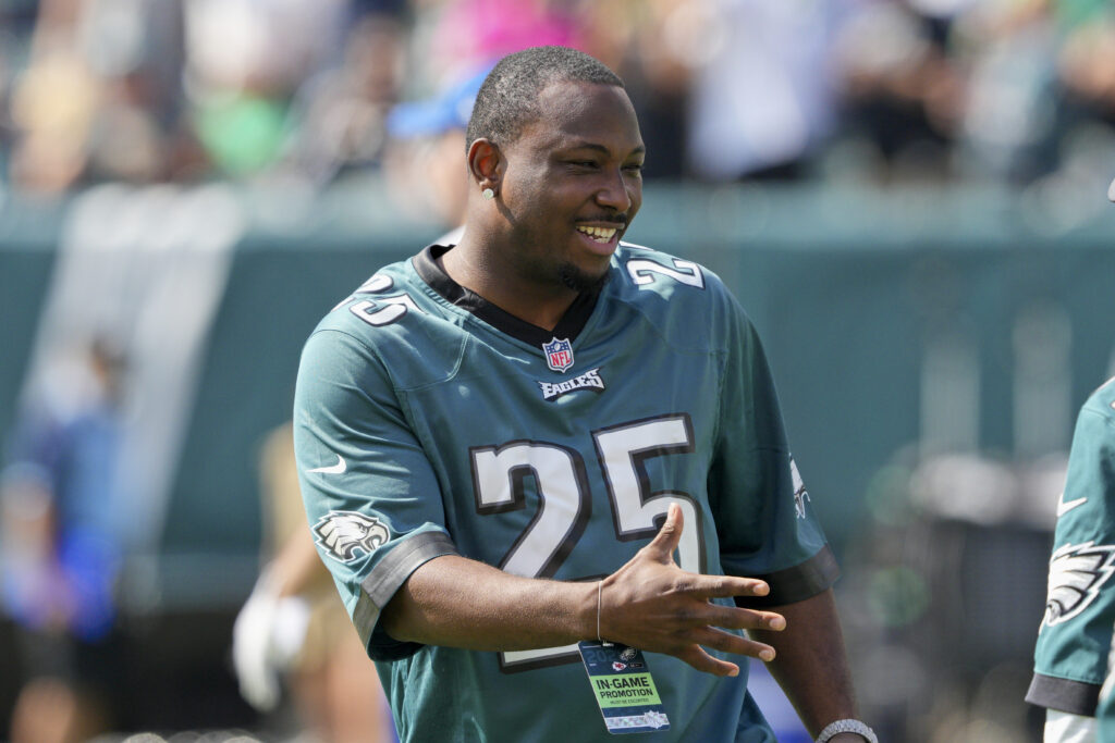 Philadelphia Eagles retried running back LeSean McCoy (25) is honored during the game between the Philadelphia Eagles and the Kansas City Chiefs on October 3, 2021 at Lincoln Financial Field.