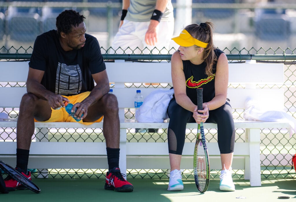 Gael Monfils and Elina Svitolina during a practice session ahead of Indian Wells in 2022.
