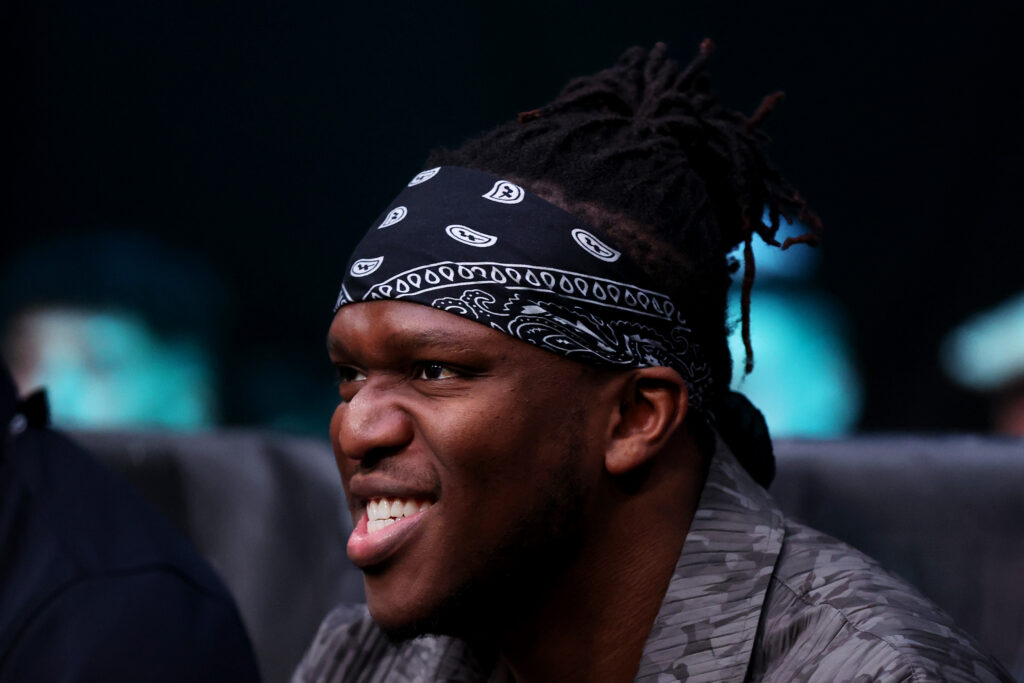 Olajide Olayinka Williams "JJ" Olatunji (KSI) reacts during the MF & DAZN X Series event at First Direct Arena on January 20, 2024 in Leeds, England.