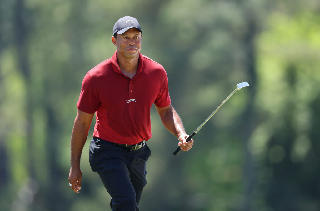 Tiger Woods of the United States walks to the 18th green during the final round of the 2024 Masters Tournament at Augusta National Golf Club