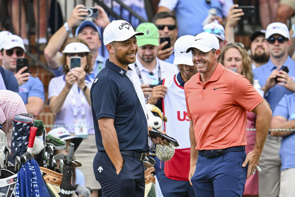 Xander Schauffele and Rory McIlroy on the first tee during the first round of the U.S. Open at Pinehurst