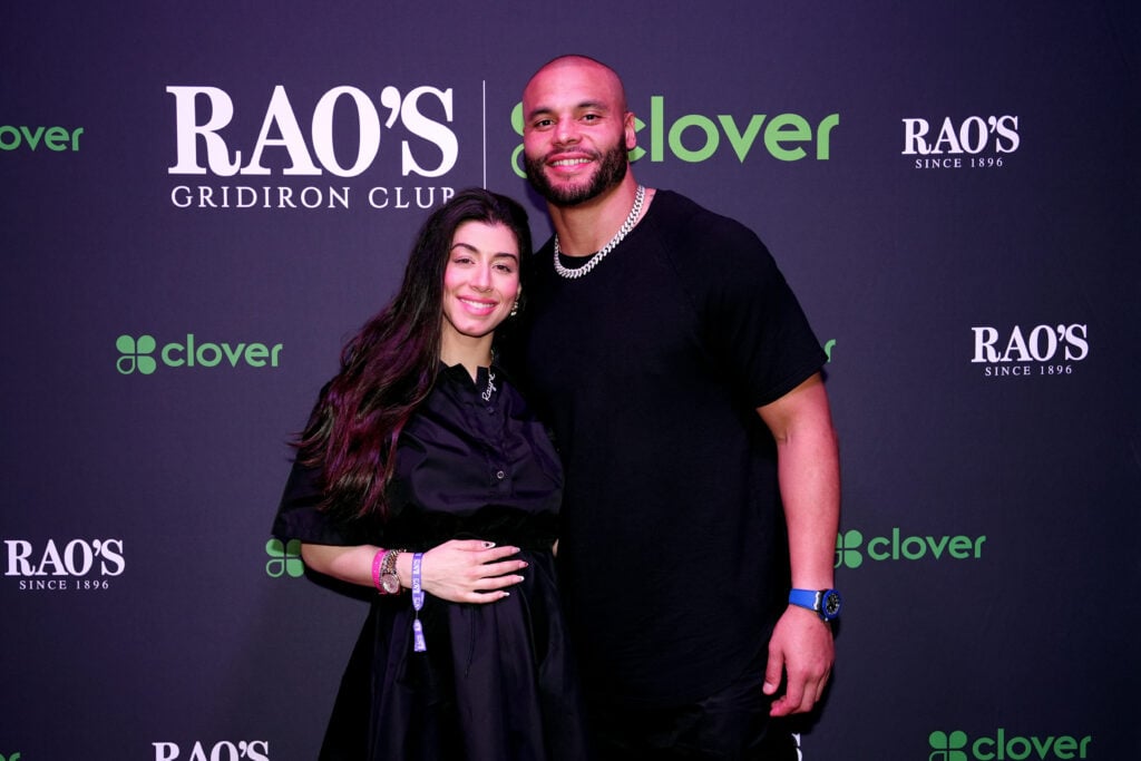 Sarah Jane Ramos and Dak Prescott attend Rao’s Restaurant and Fini’s Pizza 2025 Big Game Pop-Up powered by Clover.