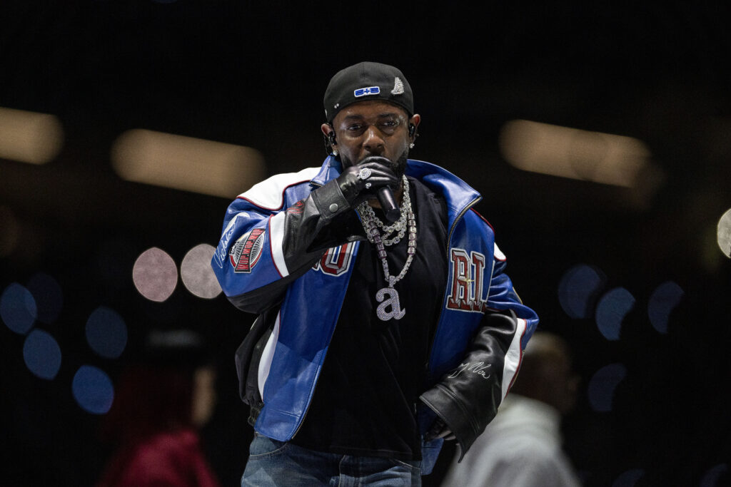 Kendrick Lamar performs during Apple Music Super Bowl LIX Halftime Show at Caesars Superdome.