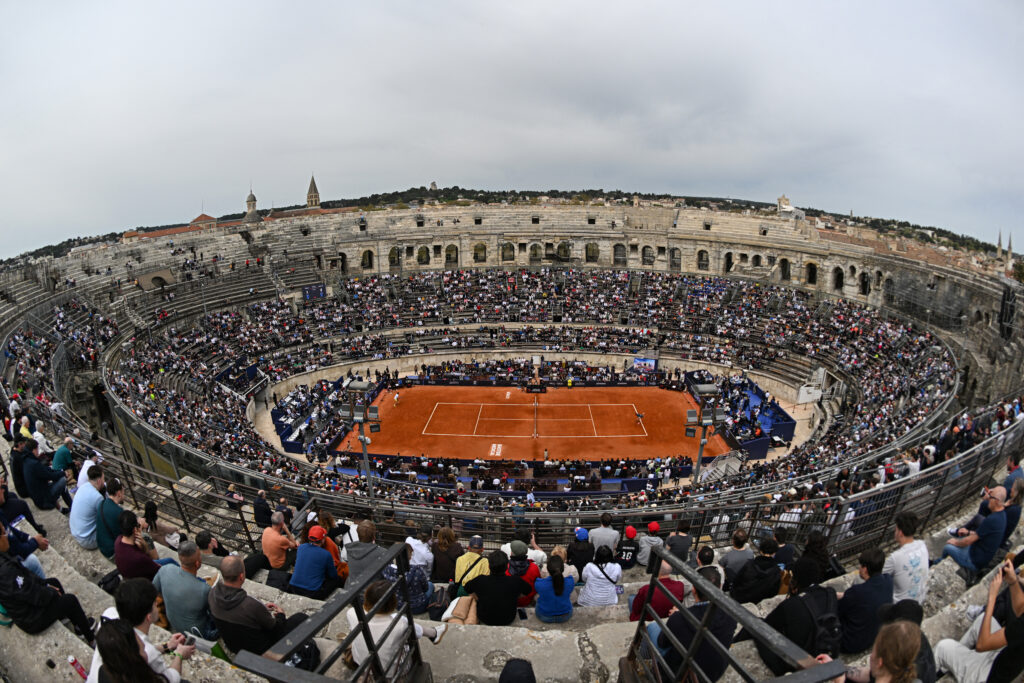 An aerial view of the Nimes Arena in 2025