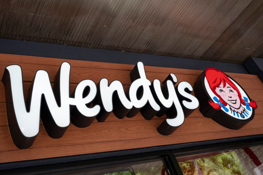 Sign for the fast food brand Wendys on 5th June 2025 in London, United Kingdom. Wendys is an American international fast food restaurant chain founded by Dave Thomas.