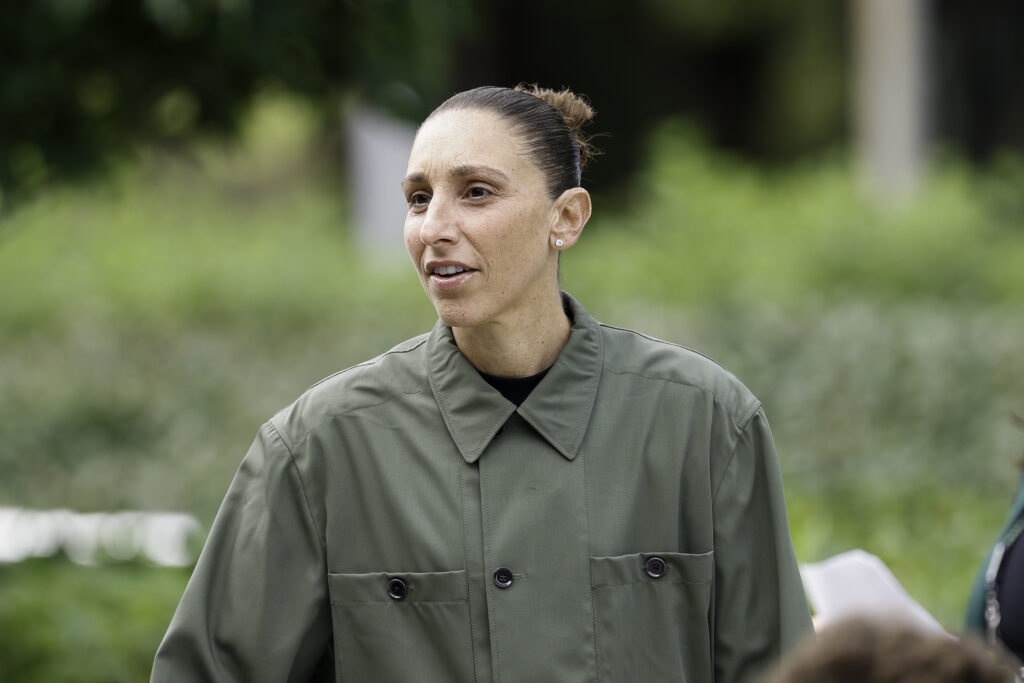Basketball great Diana Taurasi attends the Sue Bird Statue Unveiling ceremony at Climate Pledge Arena.