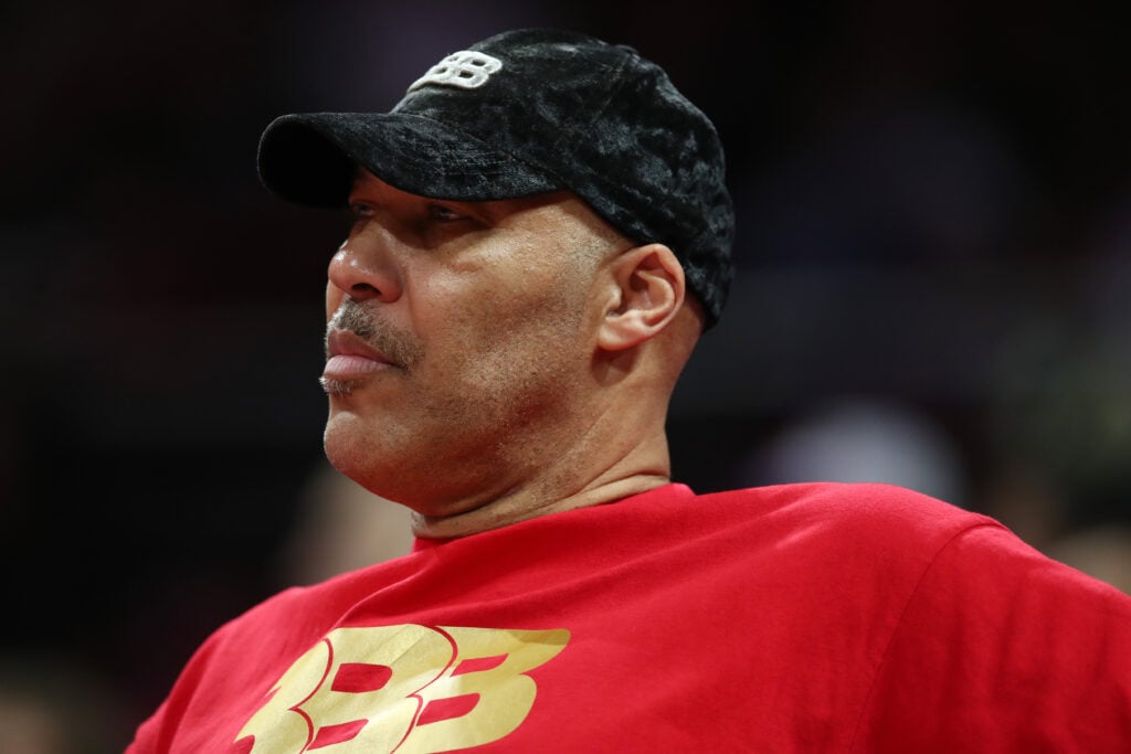 LaVar Ball looks on during the round two NBL match between Sydney Kings and Cairns Taipans at Qudos Bank Arena.