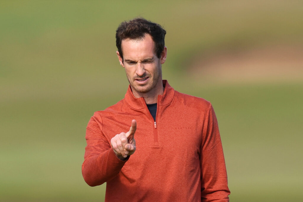 Former tennis player Andy Murray plays a practice round prior to the Alfred Dunhill Links Championship 2025 at The Old Course.