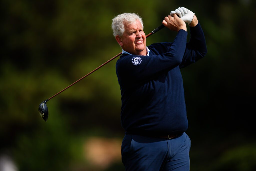 Colin Montgomerie hits his tee shot on the fourth hole during the first round of the SAS Championship 2025