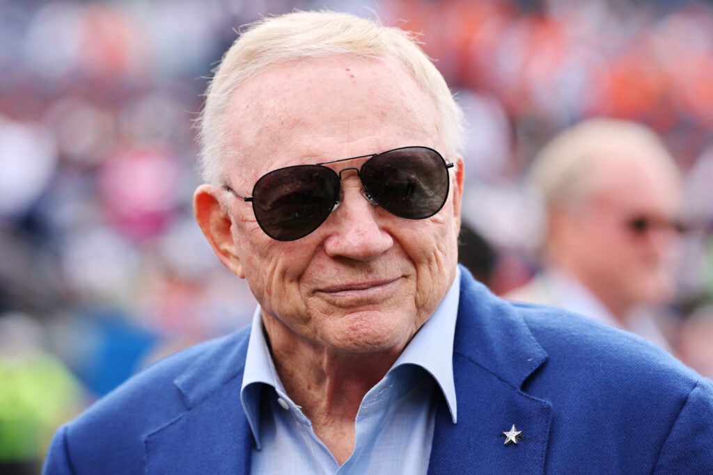 Dallas Cowboys owner Jerry Jones looks on a game against the Denver Broncos at Empower Field At Mile High.