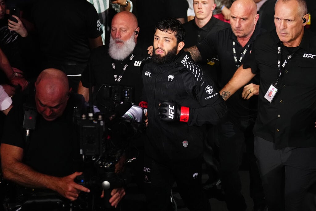 Arman Tsarukyan of Georgia prepares to face Dan Hooker of New Zealand in a lightweight fight during the UFC Fight Night event at ABHA Arena on November 22, 2025 in Doha, Qatar.