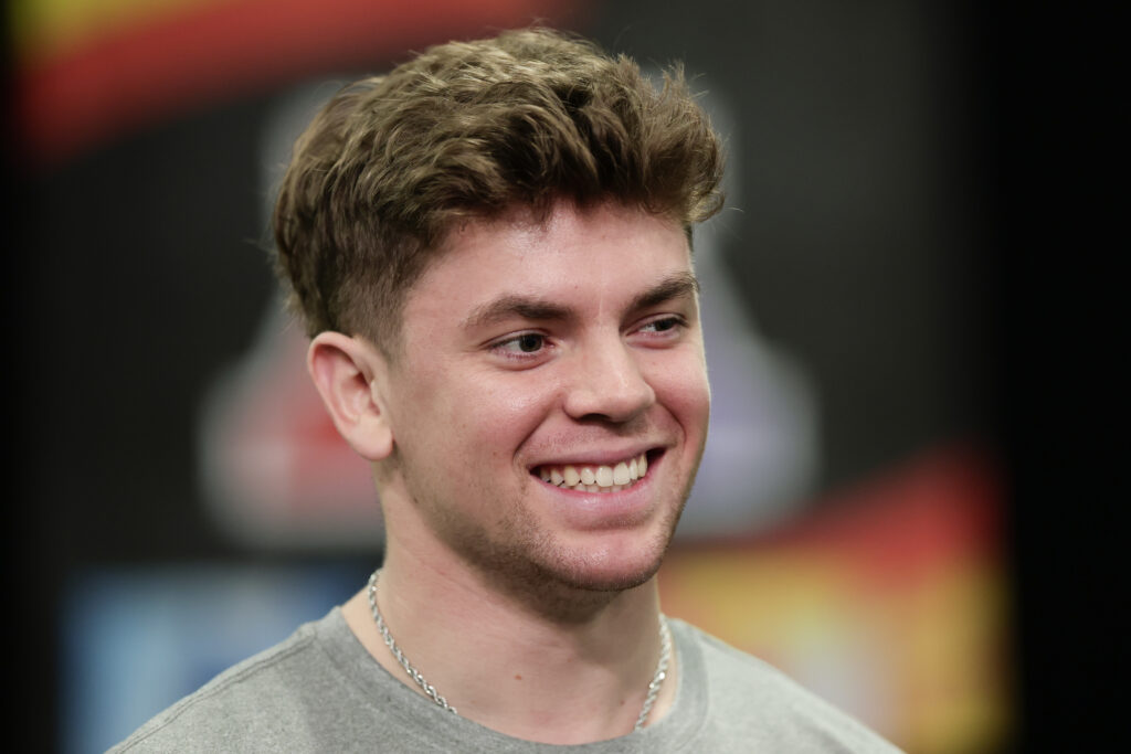 Cooper DeJean #33 of the Philadelphia Eagles smiles for a photo during a Pro Bowl team practice during the NFL Pro Bowl Games at Moscone Center South.