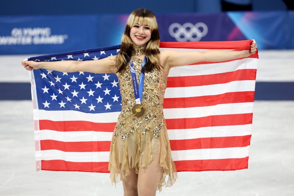 Alysa Liu poses after winning gold at the 2026 Winter Olympics