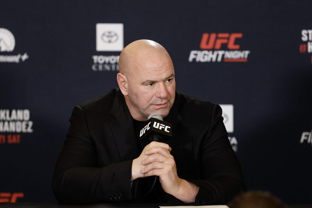Dana White speaks in the press conference after UFC Fight Night at Toyota Center.