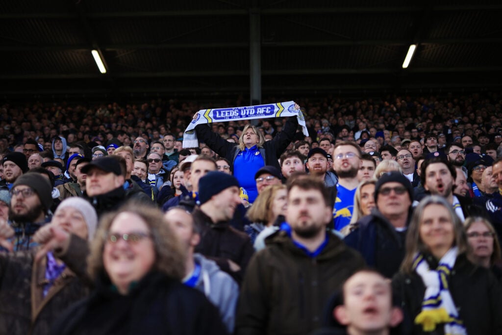 A Leeds United fan cheer on her team during the Premier League match between Leeds United and Manchester City at Elland Road on February 28, 2026.
