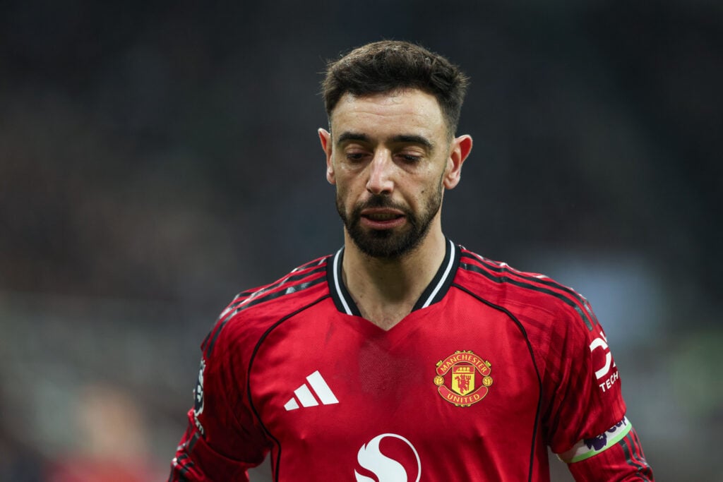 Manchester United's Bruno Fernandes in action during the Premier League match between Newcastle United and Manchester United at St James' Park.