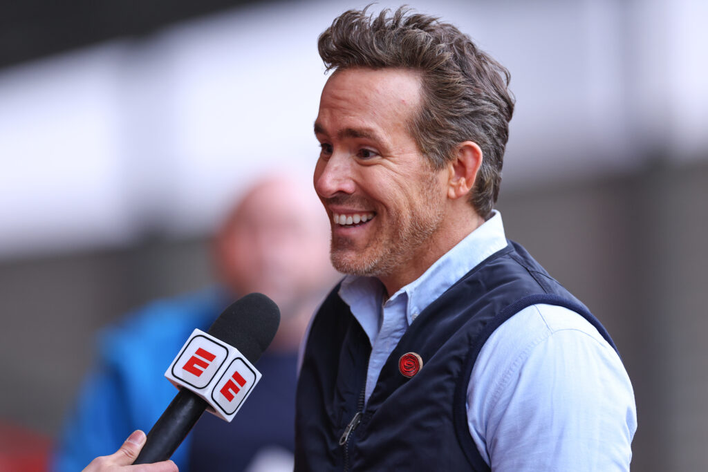 Co-owner of Wrexham, Ryan Reynolds speaks to ESPN ahead of the Emirates FA Cup Fifth Round match between Wrexham and Chelsea at Racecourse Ground.