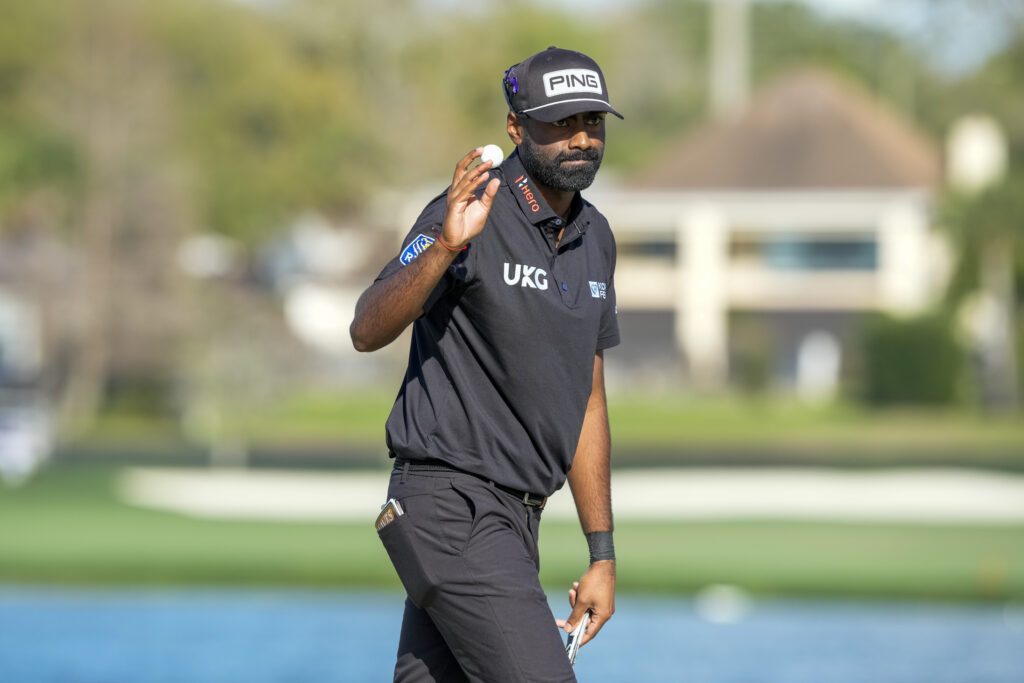 Sahith Theegala waves on the sixth hole during the third round of Arnold Palmer Invitational presented by Mastercard at Arnold Palmer's Bay Hill Club