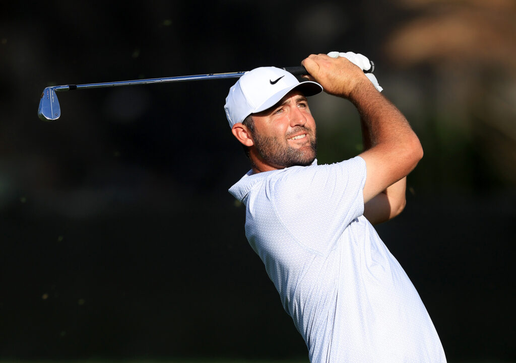 Scottie Scheffler hits an approach shot during the second round of the Arnold Palmer Invitational