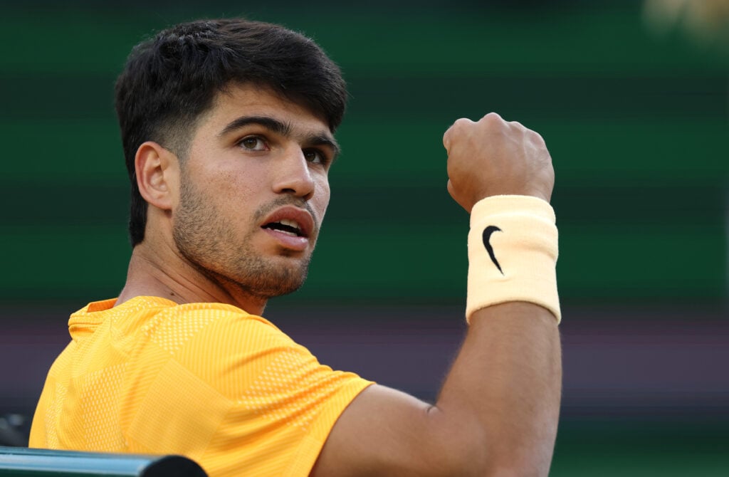 Carlos Alcaraz celebrates at Indian Wells in 2026