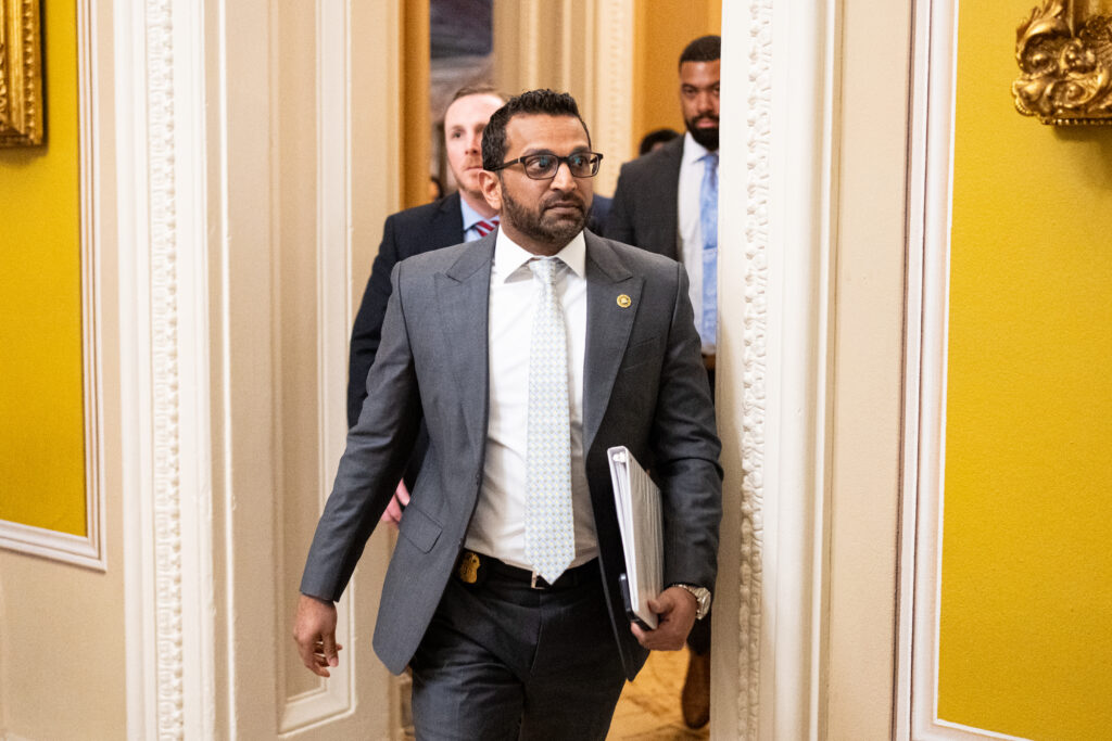 FBI Director Kash Patel arrives to attend the Republican Senators' lunch meeting in the U.S. Capitol.