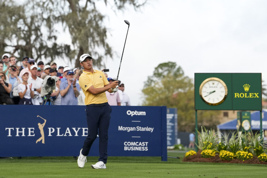 Collin Morikawa tees off on the opening hole of The Players Championship at TPC Sawgrass