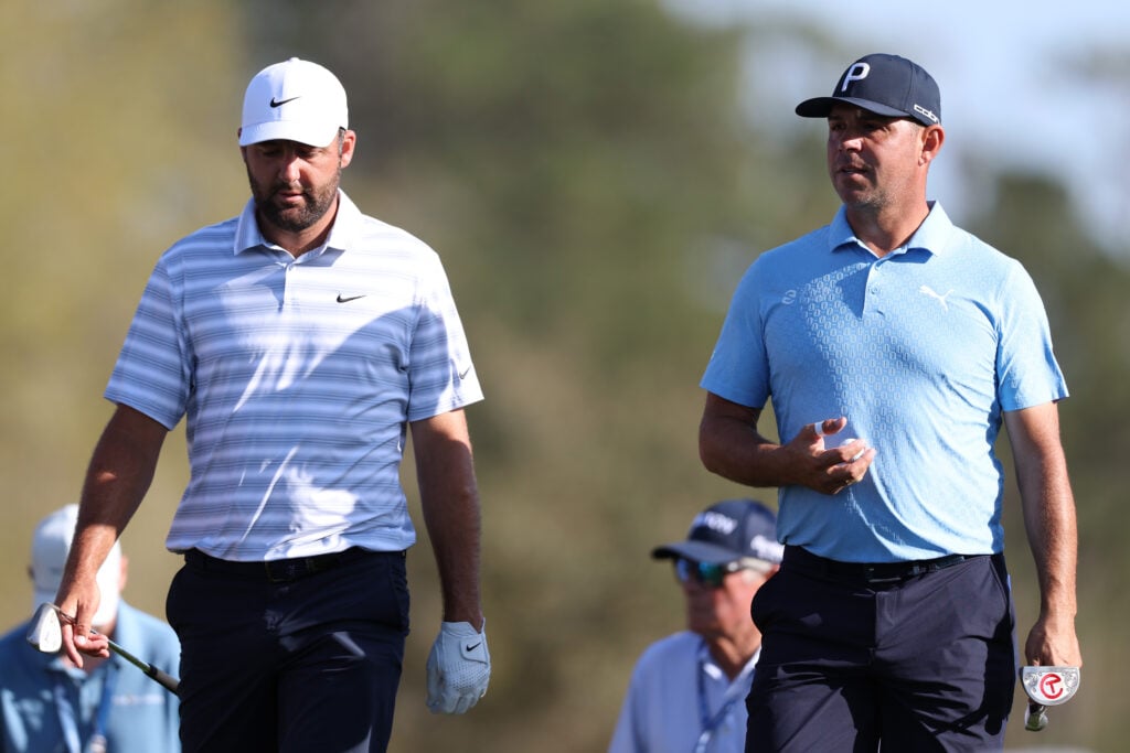 Scottie Scheffler and Gary Woodland prior to THE PLAYERS Championship at TPC Sawgrass