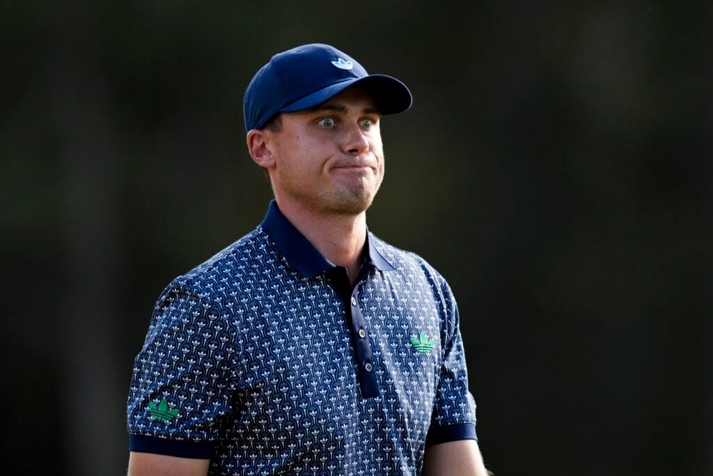 Ludvig Aberg reacts to a putt on the 12th hole during the third round of THE PLAYERS Championship at Stadium Course at TPC Sawgrass