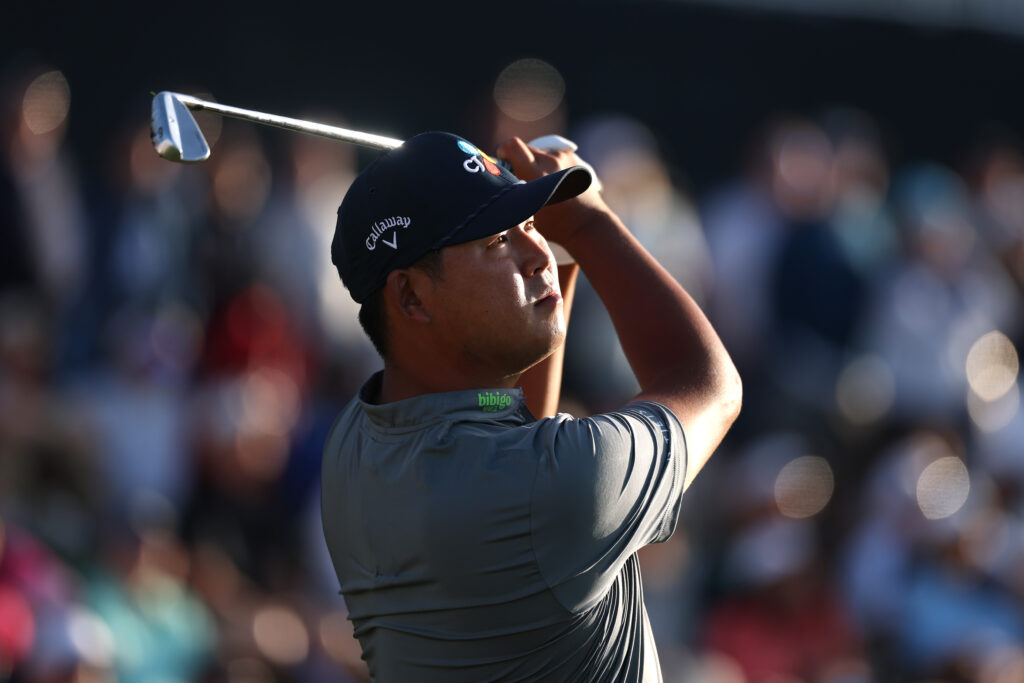 Si Woo Kim on the 17th tee during the second round of THE PLAYERS Championship at TPC Sawgrass
