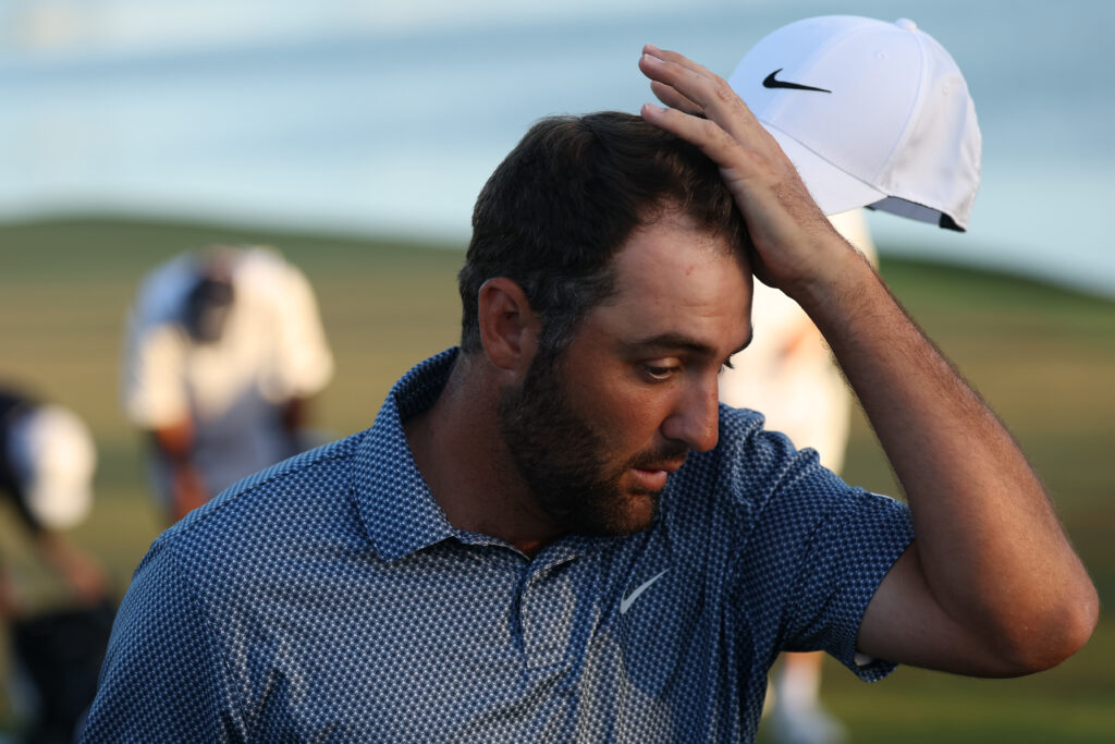 Scottie Scheffler looks flustered during THE PLAYERS Championship