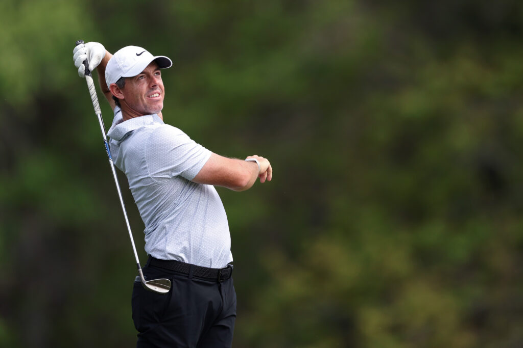 Rory McIlroy reacts to his shot on the 14th hole during the third round of The Players Championship at TPC Sawgrass