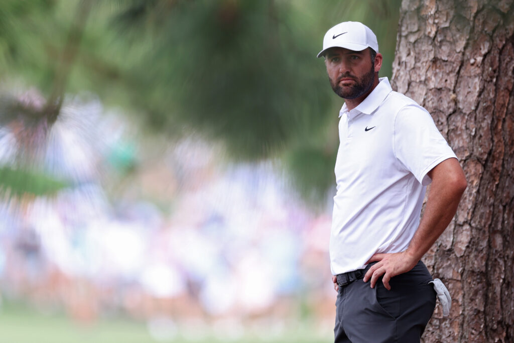 Scottie Scheffler on the 16th hole during the third round of THE PLAYERS Championship at TPC Sawgrass