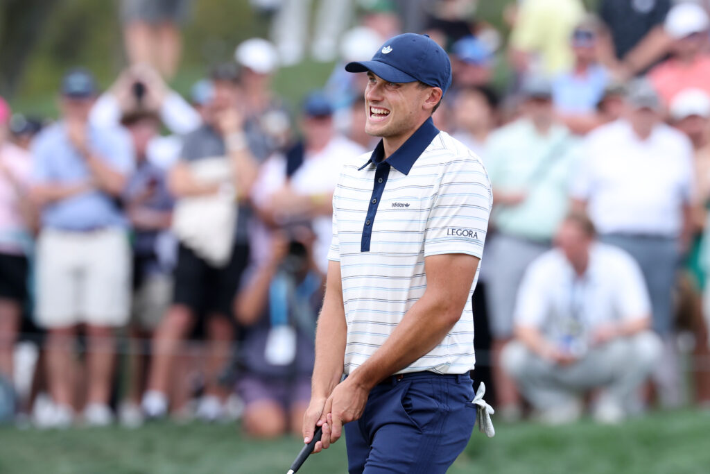 Ludvig Åberg looks frustrated after a putt during the final round of The Players Championship