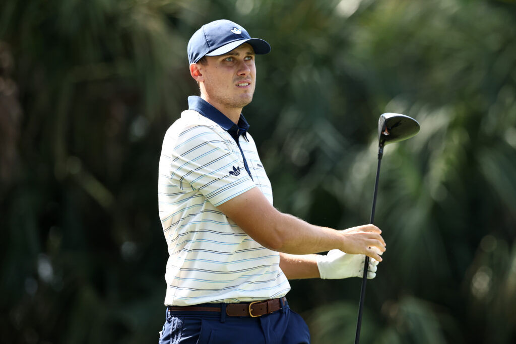 Ludvig Aberg hits his tee shot during the final round of The Players Championship